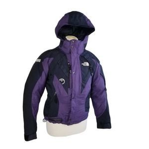 The North Face Womens Steep Tech 550 Down Ski Jacket Purple Color Block Stripe S